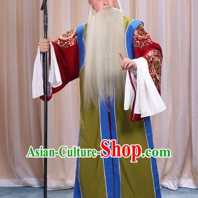 Top Grade Professional Beijing Opera Old Men Costume Long Green Waistcoat, Traditional Ancient Chinese Peking Opera Laosheng-role Ministry Councillor Clothing