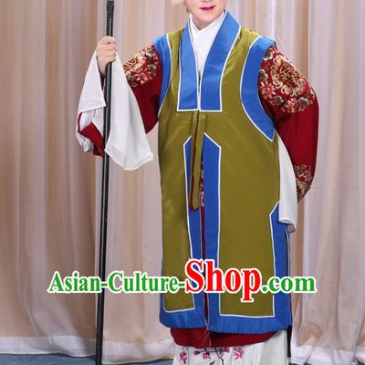 Top Grade Professional Beijing Opera Old Women Costume Long Green Waistcoat, Traditional Ancient Chinese Peking Opera Pantaloon Landlord Shiva Clothing