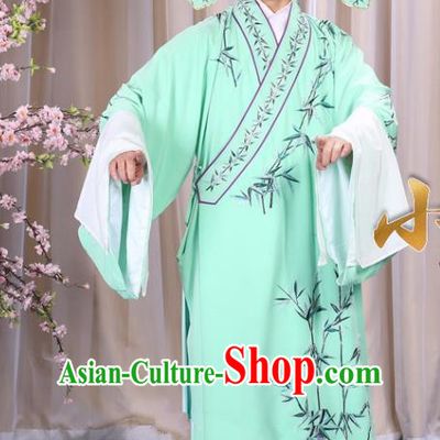 China Beijing Opera Niche Costume Gifted Scholar Embroidered Bamboo Green Robe and Headwear, Traditional Ancient Chinese Peking Opera Embroidery Clothing