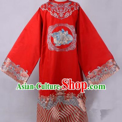 Traditional China Beijing Opera Niche Costume Magistrate Embroidered Red Robe, Ancient Chinese Peking Opera Embroidery Gwanbok Clothing