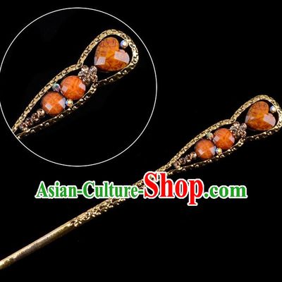 Traditional China Beijing Opera Diva Hair Accessories Orange Hairpin, Ancient Chinese Peking Opera Shake Hua Tan Hairpins Kanzashi Headwear