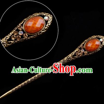 Traditional China Beijing Opera Pantaloon Hair Accessories Orange Hairpin, Ancient Chinese Peking Opera Old Women Hairpins Kanzashi Headwear