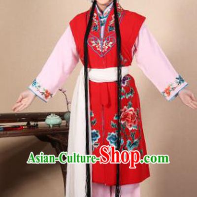 Top Grade Professional Beijing Opera Diva Costume Young Lady Red Embroidered Waistcoat, Traditional Ancient Chinese Peking Opera Princess Embroidery Dress Clothing