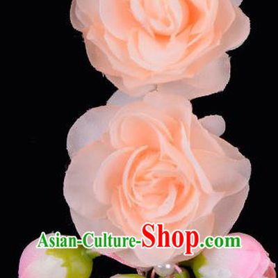 Traditional China Beijing Opera Hua Tan Orange Flowers Hair Accessories Hairpin, Ancient Chinese Peking Opera Women Hairpins Diva Temple Kanzashi Headwear
