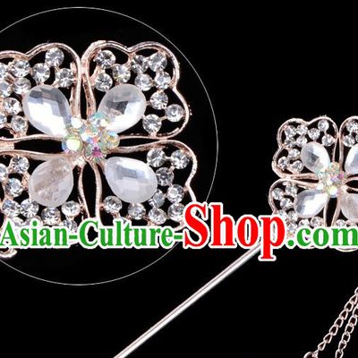 Traditional China Beijing Opera Palace Lady Hair Accessories Crystal Hairpin, Ancient Chinese Peking Opera Tassel Step Shake Women Hairpins Diva Kanzashi Headwear