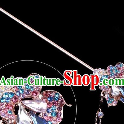 Traditional China Beijing Opera Palace Lady Hair Accessories Colorful Crystal Flower Hairpin, Ancient Chinese Peking Opera Tassel Step Shake Women Hairpins Diva Kanzashi Headwear
