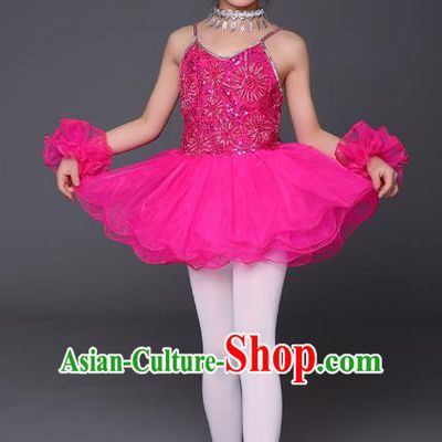 Top Grade Chinese Professional Performance Catwalks Costume, Children Ballet Dance Uniform Modern Swan Dance Rosy Dress for Girls Kids