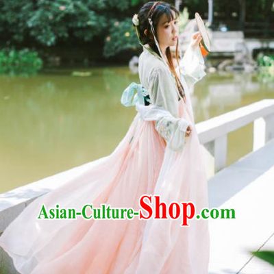 Traditional Ancient Chinese Palace Lady Dance Costume, Elegant Hanfu Chinese Tang Dynasty Princess Embroidered Clothing for Women