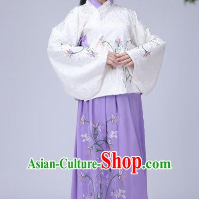 Traditional Ancient Chinese Ming Dynasty Imperial Princess Dance Costume, Elegant Hanfu Chinese Ancient Young Lady Sleeve Placket Embroidered Clothing for Women