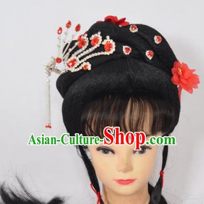 Traditional Handmade Chinese Classical Peking Opera Young Lady Wigs and Hair Accessories, China Beijing Opera Princess Hair Headgear