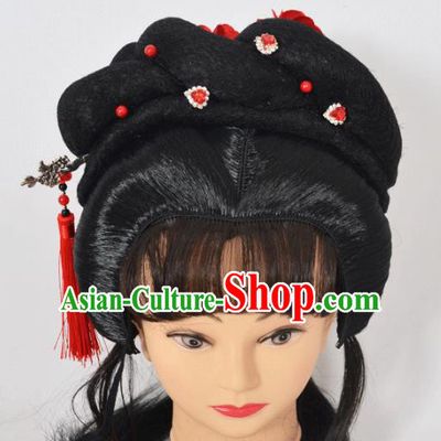 Traditional Handmade Chinese Classical Peking Opera Young Lady Wigs and Tassel Hairpin Hair Accessories, China Beijing Opera Princess Hairpieces Headgear