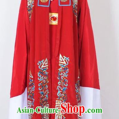 Traditional Chinese Professional Peking Opera Old Men Costume, China Beijing Opera Milord Ministry Councillor Embroidery Red Long Robe Clothing