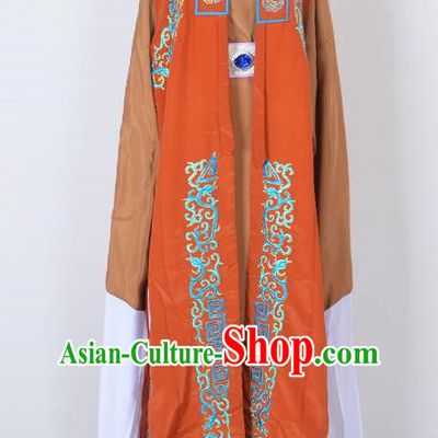 Traditional Chinese Professional Peking Opera Old Men Costume, China Beijing Opera Milord Ministry Councillor Embroidery Orange Long Robe Clothing