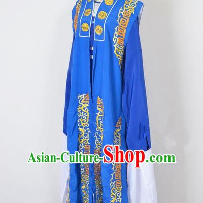 Traditional Chinese Professional Peking Opera Old Men Costume, China Beijing Opera Milord Ministry Councillor Embroidery Blue Long Robe Clothing