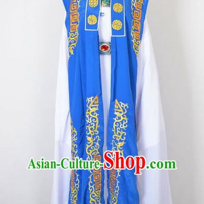 Traditional Chinese Professional Peking Opera Old Men Costume, China Beijing Opera Milord Ministry Councillor Embroidery Blue Mantel Long Robe Clothing