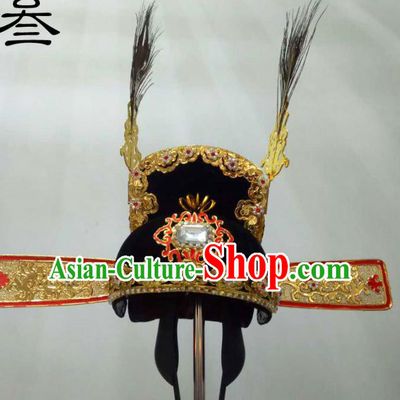 Traditional Handmade Chinese Classical Peking Opera Young Men Hat Golden Tuinga, China Beijing Opera Prince Lang Scholar Headpiece Headwear