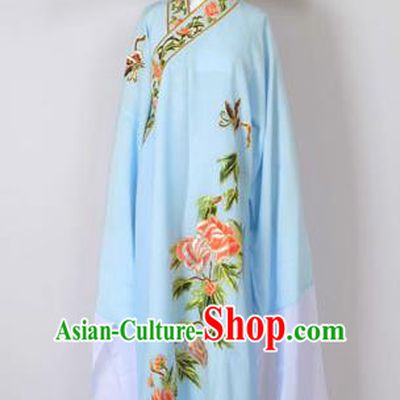 Traditional Chinese Professional Peking Opera Young Men Share-Win Costume and Hat Complete Set, China Beijing Opera Lang Scholar Embroidery Peony Blue Long Robe Clothing