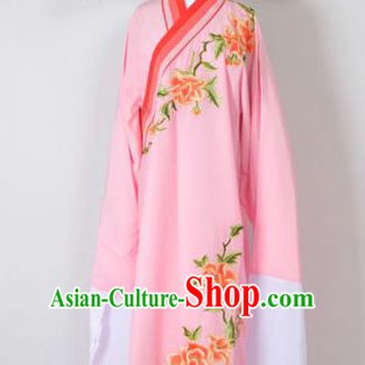 Traditional Chinese Professional Peking Opera Young Men Costume and Hat Complete Set, China Beijing Opera Shaoxing Opera Niche Lang Scholar Embroidery Peony Pink Long Robe Clothing