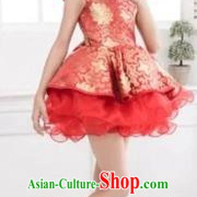 Top Grade Chinese Compere Professional Performance Catwalks Costume, Chinese Children Red Veil Bubble Dress Drum Dance Dress for Girls Kids
