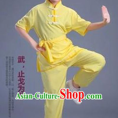 Traditional Chinese Classical Dance Martial Arts Costume, Children Folk Dance Drum Dance Uniform Kung Fu Yellow Clothing for Kids