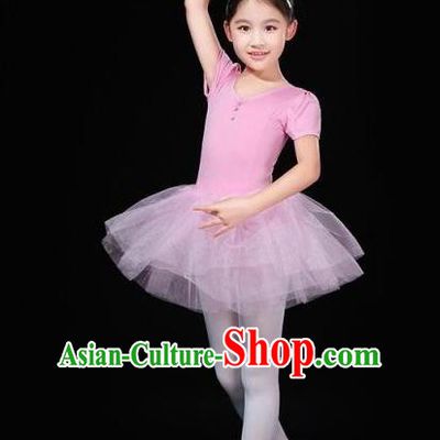 Top Grade Chinese Compere Professional Performance Catwalks Costume, China Ballet Dance Modern Swan Dance Pink Gym Dress for Women
