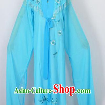 Traditional Chinese Professional Peking Opera Embroidery Plum Blossom Costume, China Beijing Opera Female Diva Cloud Shoulder Clothing Blue Long Robe