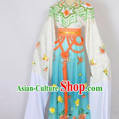 Traditional Chinese Professional Peking Opera Shaoxing Opera Embroidery Costume, China Beijing Opera Female Diva Clothing Zhu Yingtai Green Long Robe Dress