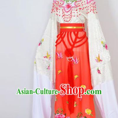 Traditional Chinese Professional Peking Opera Shaoxing Opera Embroidery Costume, China Beijing Opera Female Diva Clothing Zhu Yingtai Red Long Robe Dress