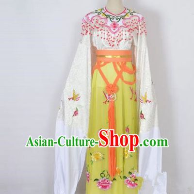 Traditional Chinese Professional Peking Opera Shaoxing Opera Embroidery Costume, China Beijing Opera Female Diva Clothing Zhu Yingtai Yellow Long Robe Dress