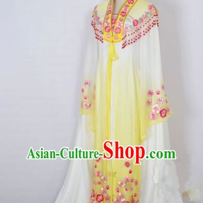 Traditional Chinese Professional Peking Opera Shaoxing Opera Costume Embroidery Yellow Mantel, China Beijing Opera Female Diva Clothing Long Shawl Dress