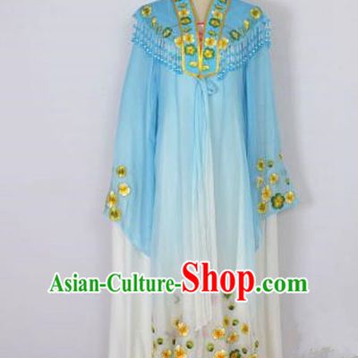 Traditional Chinese Professional Peking Opera Shaoxing Opera Costume Embroidery Blue Mantel, China Beijing Opera Female Diva Clothing Long Shawl Dress