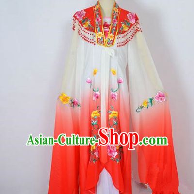 Traditional Chinese Professional Peking Opera Shaoxing Opera Costume Embroidery Red Cloud Shoulder Mantel, China Beijing Opera Female Diva Clothing Long Water Sleeve Shawl Dress