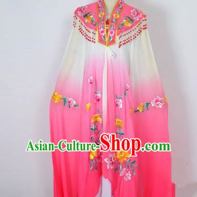 Traditional Chinese Professional Peking Opera Shaoxing Opera Costume Embroidery Pink Cloud Shoulder Mantel, China Beijing Opera Female Diva Clothing Long Water Sleeve Shawl Dress