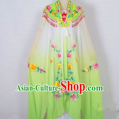 Traditional Chinese Professional Peking Opera Shaoxing Opera Costume Embroidery Grass Green Cloud Shoulder Mantel, China Beijing Opera Female Diva Clothing Long Water Sleeve Shawl Dress