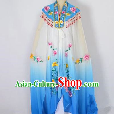 Traditional Chinese Professional Peking Opera Shaoxing Opera Costume Embroidery Blue Cloud Shoulder Mantel, China Beijing Opera Female Diva Clothing Long Water Sleeve Shawl Dress