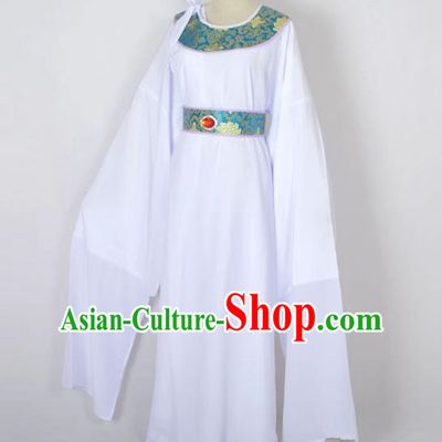 Traditional Chinese Professional Peking Opera Shaoxing Opera Old Men Costume, China Beijing Opera Ministry Councillor Clothing White Long Robe and Belt Complete Set