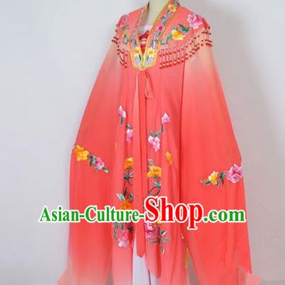 Traditional Chinese Professional Peking Opera Shaoxing Opera Costume Embroidery Watermelon Red Cloud Shoulder Mantel, China Beijing Opera Female Diva Clothing Long Water Sleeve Shawl Dress