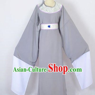 Traditional Chinese Professional Peking Opera Shaoxing Opera Old Men Costume, China Beijing Opera Ministry Councillor Clothing Grey Long Robe and Belt Complete Set