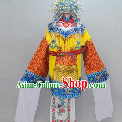 Traditional Chinese Professional Peking Opera Costume Embroidered Robe, China Beijing Opera Imperial Concubine Ceremonial Robe Clothing and Headpiece Phoenix Crown Complete Set
