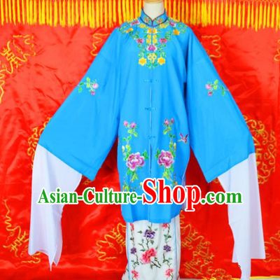 Traditional Chinese Professional Peking Opera Young Lady Costume Embroidered Mentle, China Beijing Opera Imperial Concubine Blue Ceremonial Robe Clothing