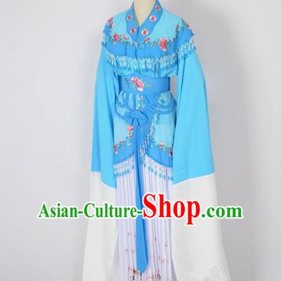 Traditional Chinese Professional Peking Opera Young Lady Costume Water Sleeve Embroidered Dress, China Beijing Opera Diva Hua Tan Blue Ceremonial Clothing