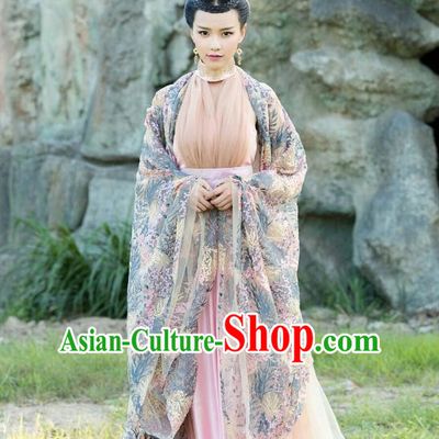 Traditional Chinese Tang Dynasty Imperial Concubine Costume and Headpiece Complete Set, China Ancient Hanfu Dress Dowager Embroidery Clothing