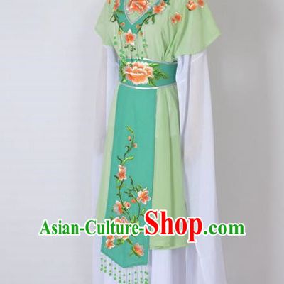 Traditional Chinese Professional Peking Opera Nobility Lady Water Sleeve Costume, China Beijing Opera Shaoxing Opera Royal Princess Embroidery Peony Green Dress Clothing