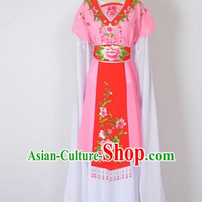 Traditional Chinese Professional Peking Opera Nobility Lady Water Sleeve Costume, China Beijing Opera Shaoxing Opera Royal Princess Embroidery Peony Pink Dress Clothing