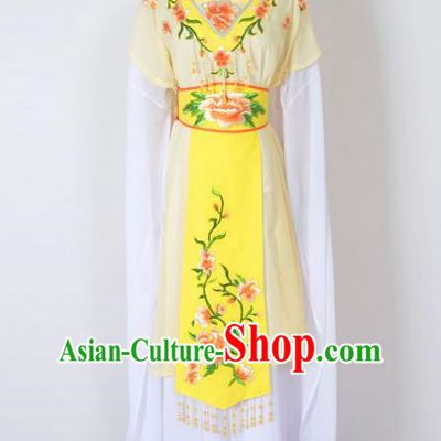 Traditional Chinese Professional Peking Opera Nobility Lady Water Sleeve Costume, China Beijing Opera Shaoxing Opera Royal Princess Embroidery Peony Yellow Dress Clothing
