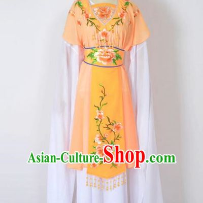 Traditional Chinese Professional Peking Opera Nobility Lady Water Sleeve Costume, China Beijing Opera Shaoxing Opera Royal Princess Embroidery Peony Orange Dress Clothing