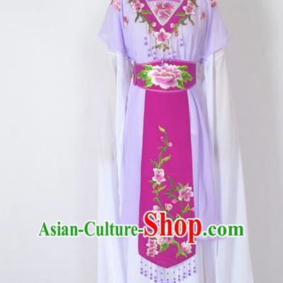 Traditional Chinese Professional Peking Opera Nobility Lady Water Sleeve Costume, China Beijing Opera Shaoxing Opera Royal Princess Embroidery Peony Purple Dress Clothing