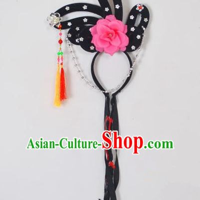 Traditional Handmade Chinese Classical Peking Opera Young Lady Hair Accessories and Wigs, China Beijing Opera Maidservants Diva Pink Flower Headwear