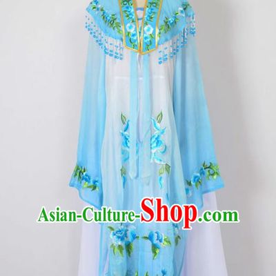 Traditional Chinese Professional Peking Opera Nobility Lady Water Sleeve Costume Embroidery Blue Shawl, China Beijing Opera Shaoxing Opera Royal Princess Dress Clothing