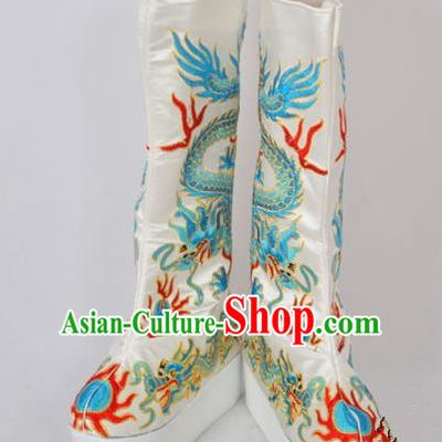 Traditional Chinese Professional Peking Opera Emperor Embroidered Shoes, China Beijing Opera King Embroidery Dragon Boots